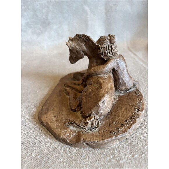 VTG Handmade Resin Girl & Her Horse Sculpture Decor Signed & Dated 1994 - Picture 3 of 11